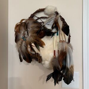 Native American Handmade Decorative Feather/Fur Wall Hanging.